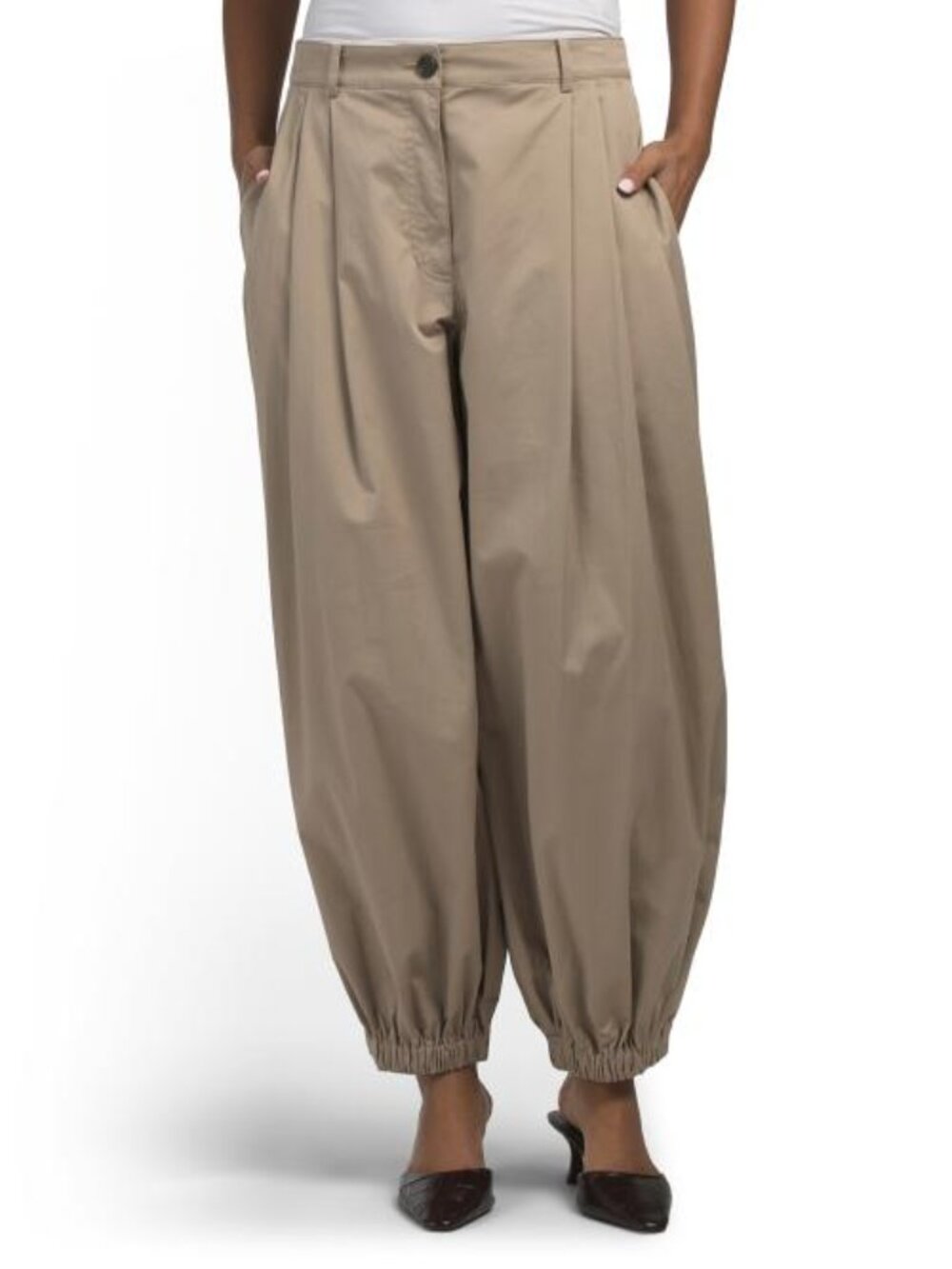 DEREK LAM Kendall Stretch Cotton Twill Pleated Balloon Pants